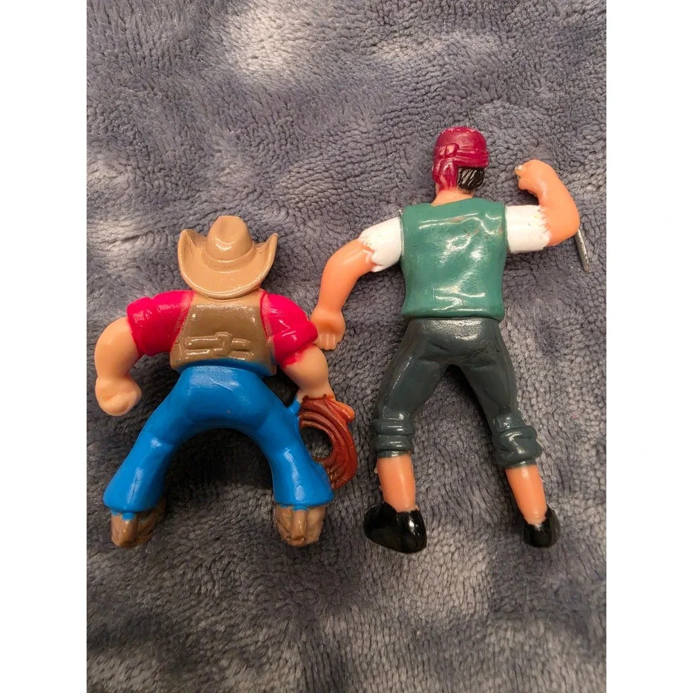 Vintage PVC Lincoln Log Figure Lot Cowboy w/ Lasso & Pirate with Cutlass Toy Set